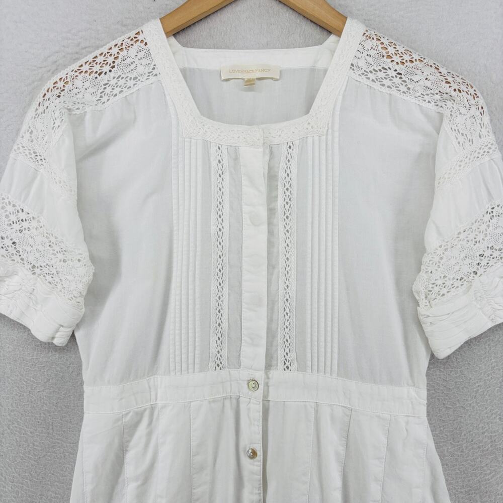 LOVESHACKFANCY Dress Petite Edie Voile Pintuck Lace Trim Cover Up Cotton White - Picture 4 of 14